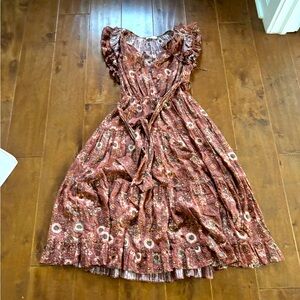 Sleeveless ruffled tie waist ulla johnson midi dress